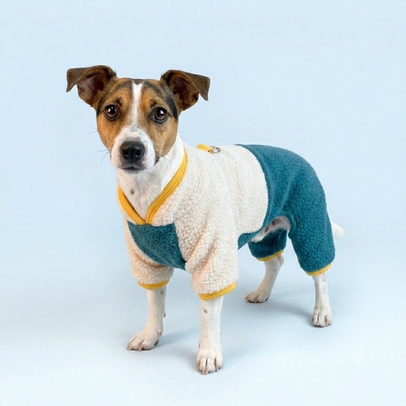 Other - Two Tone Sherpa‎ Fleece Dog Pajamas Teal Cream Pet Onesie with D-Ring Size Small
